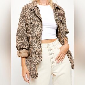 Free People Leopard Twill Seuze The Day Cargo Jacket